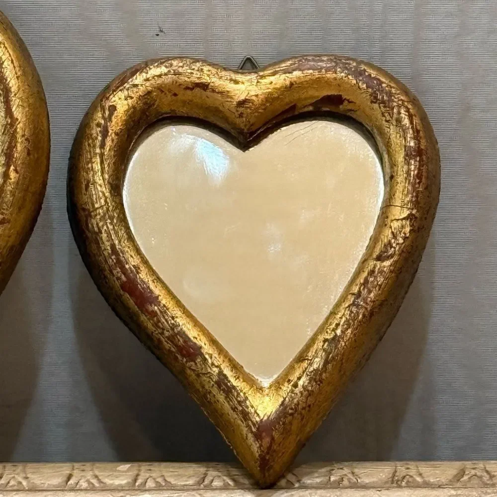 Rare Graduated Set Vintage Florentia Heart Mirrors Original 60s Green Star Paper